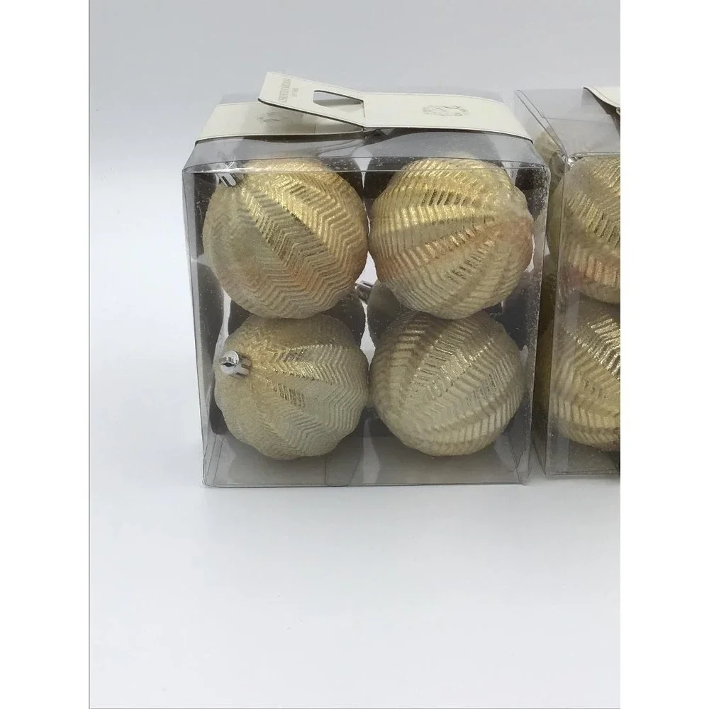 Christian Siriano Gold Chevron Shatterproof Christmas Ornaments 2 Boxes 16 Total